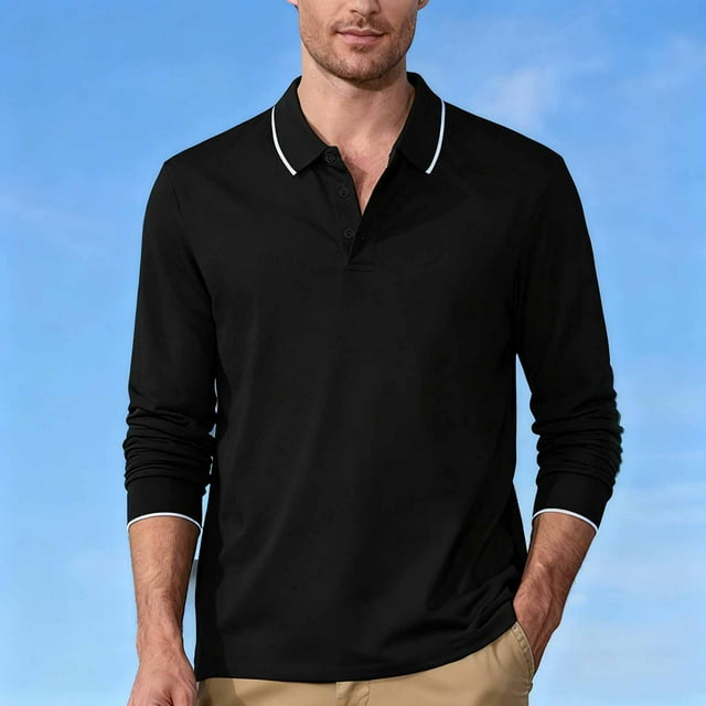 pstuiky camisas de hombre de manga larga, Top informal holgado de color liso con medio botón y solapa de manga larga para hombre top de hombre m