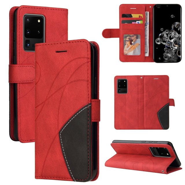 Case for Samsung Galaxy S20 Ultra 5G Leather Wallet Book Flip Folio Stand View Cover - Red