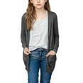 thumbnail image 2 of dazeni Girls Lightweight Long Sleeve Cardigan Solid Casual Ribbed Knit Open Front Cardigans with Pockets Spring Clothes Gray 13 Years, 2 of 7