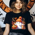 thumbnail image 3 of Cute Ghost Graphic Tee | Pumpkin Latte Autumn Shirt | Unisex Casual T-Shirt, Natural, Size S, 3 of 6