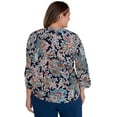 thumbnail image 2 of Alfred Dunner Womens Plus-Size  Scroll Three Quarter Ruched Sleeve Top, 2 of 6