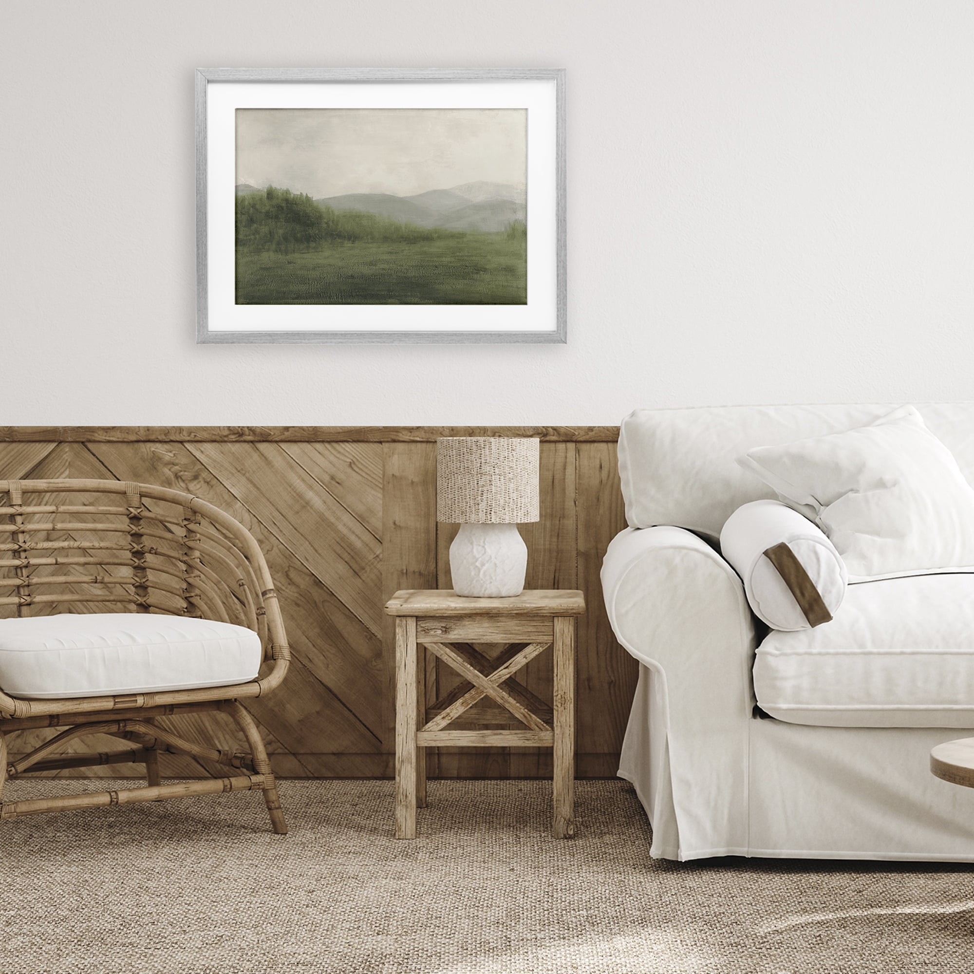 Stupell Industries Fog Green Countryside Gray Framed Print Under Glass, design by Walt Johnson