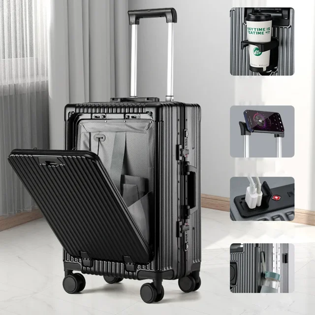 Caja de equipaje con apertura frontal de negocios, caja de carrito multifuncional para hombre, estuche de embarque de 28 pulgadas, paquete de viaje de alta capacidad para mujer
