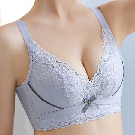 Bras for Women Clearance AIEOTT Plus Size Push Up Bra Extra-Elastic Womens Bras Deals Thin Lace Bow Sexy Full Cup Gathered Breasts No Sponge Daily Bra Big Holiday Savings