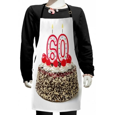 

60th Birthday Kids Apron Happy Party Cake with Candles Cherries and Tasty Sprinkles Image Photo Boys Girls Apron Bib with Adjustable Ties for Cooking Baking Painting Multicolor by Ambesonne