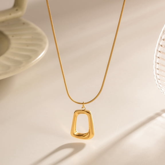 Sunyuer Golden 18K Gold-Plated Stainless Steel Trapezoid Pendant Necklace - Minimalist Geometric Jewelry for Women, Elegant & Timeless
