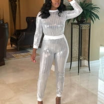 ZAZYULZ Two Piece Sets for Women Womens Casual Chic Sequin Glitter Sexy 2 Piece Outfits Top And Pant Suit Two Piece Pants Set(White,S)