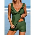 thumbnail image 4 of Sociala Womens Solid Two Piece Swimwear Ruffled V Neck Tankini Sets Flowy Swimsuit, 4 of 6