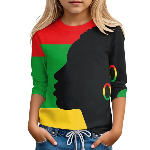 WERYOUNG Girl's T-Shirts 3/4 Sleeve Round Neck Graphic Print Fashion Kids T Shirts Daily Wear Relaxed Fit Tee Shirts Home Lounging Comfortable Cozy Toddler Top