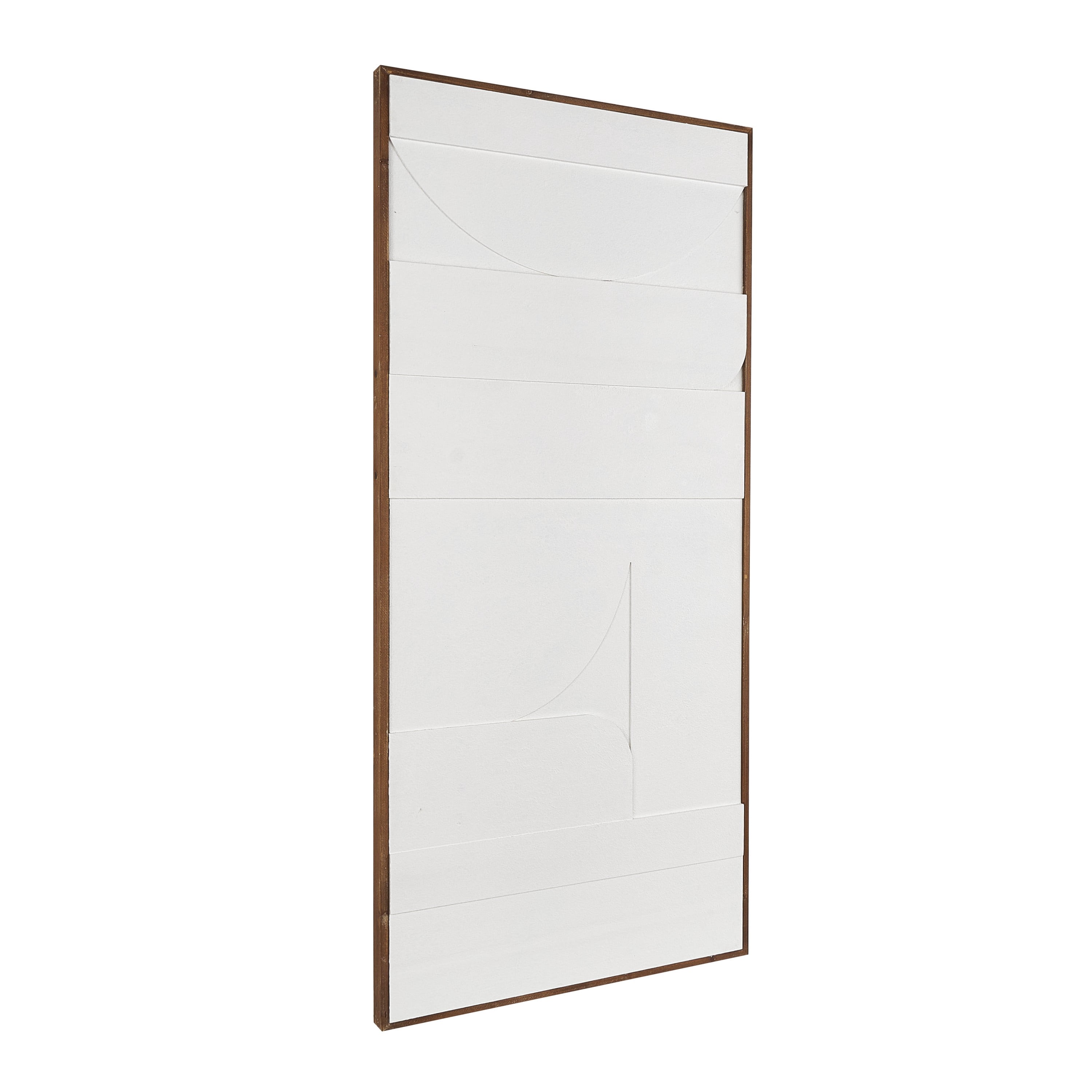 DecMode White Wood Dimensional Geometric Shaped Geometric Wall Decor with Brown Wooden Frame