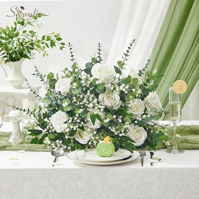Januofit 100 Pcs Mixed Artificial Eucalyptus Stems,Babys Breath Artificial Flowers Bulk with Faux Eucalyptus Leaves Greenery Stems for Wedding DIY Bouquets Floral Arrangement Home Decor