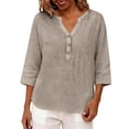 thumbnail image 5 of IMENGL Long Sleeve Shirts for Women Soft Linen Summer Plus Size 3/4 V Neck Button Blouses Loose Clothes T-Shirt Casual Women's Basic Tee Long Sleeve Tops,Brown, 5 of 7