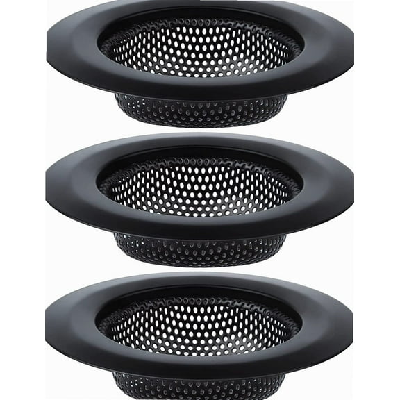 Kitchen Sink Strainer, Stainless Steel Sink Drain Strainer, Dishwasher Safe, Black, Pack of 3