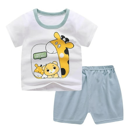 

Toddler Child Baby Boys Girls Short Sleeve Cartoon Tops Shirt+Pants Outfits Set For 6-12 Months