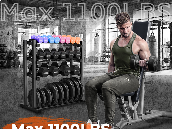 4-Tier Heavy-Duty Dumbbell Rack, 1100 lbs Capacity, Adjustable Steel Frame