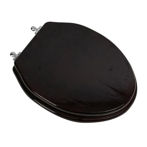 Designer Solid Elongated Oak Wood Toilet Seat with Chrome Hinges, Dark Brown Oak