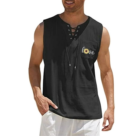 

Pianpianzi Mock Top Men Super Scrub Soft Long Sleeve Male Spring And Summer Tops Casual Sports Sleeveless Top Cotton Linen Vest Painting Fitness Muscle Tank Top