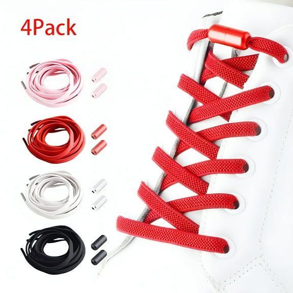 VANIDO 4Pairs No Tie Elastic Shoe Laces Adjustable Tieless Shoelaces, One Size Fits All Adult & Kids (Black, White, Red, Pink)