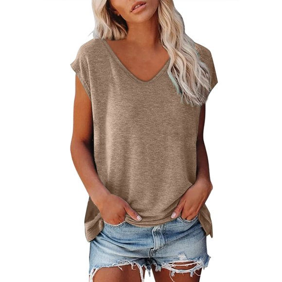Women's T-Shirts Short Sleeve V Neck Basic Tees Spring Clothes Y2k Outfits for Women