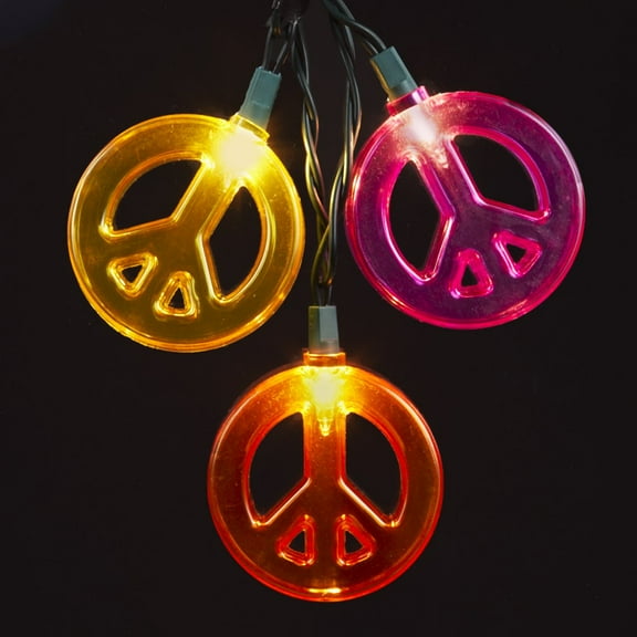 Kurt Adler 10-Light Multicolored Peace Sign Light Set