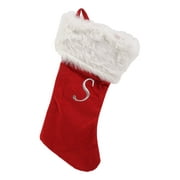 Treasure Co Trio Red Plush 20 in Christmas Stocking (Monogrammed Letter) White Cuff Holiday Fireplace Hanging