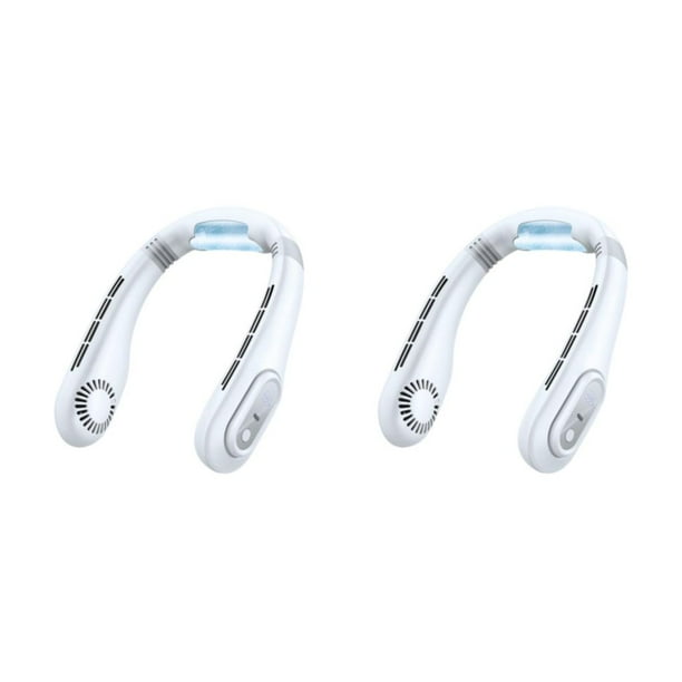 Monstrate Batir el calor con ventilador de cuello colgante sin aspas silencioso y portátil Pantalla LED con gran estabilidad y sin cuchillas blanco 2Conjunto