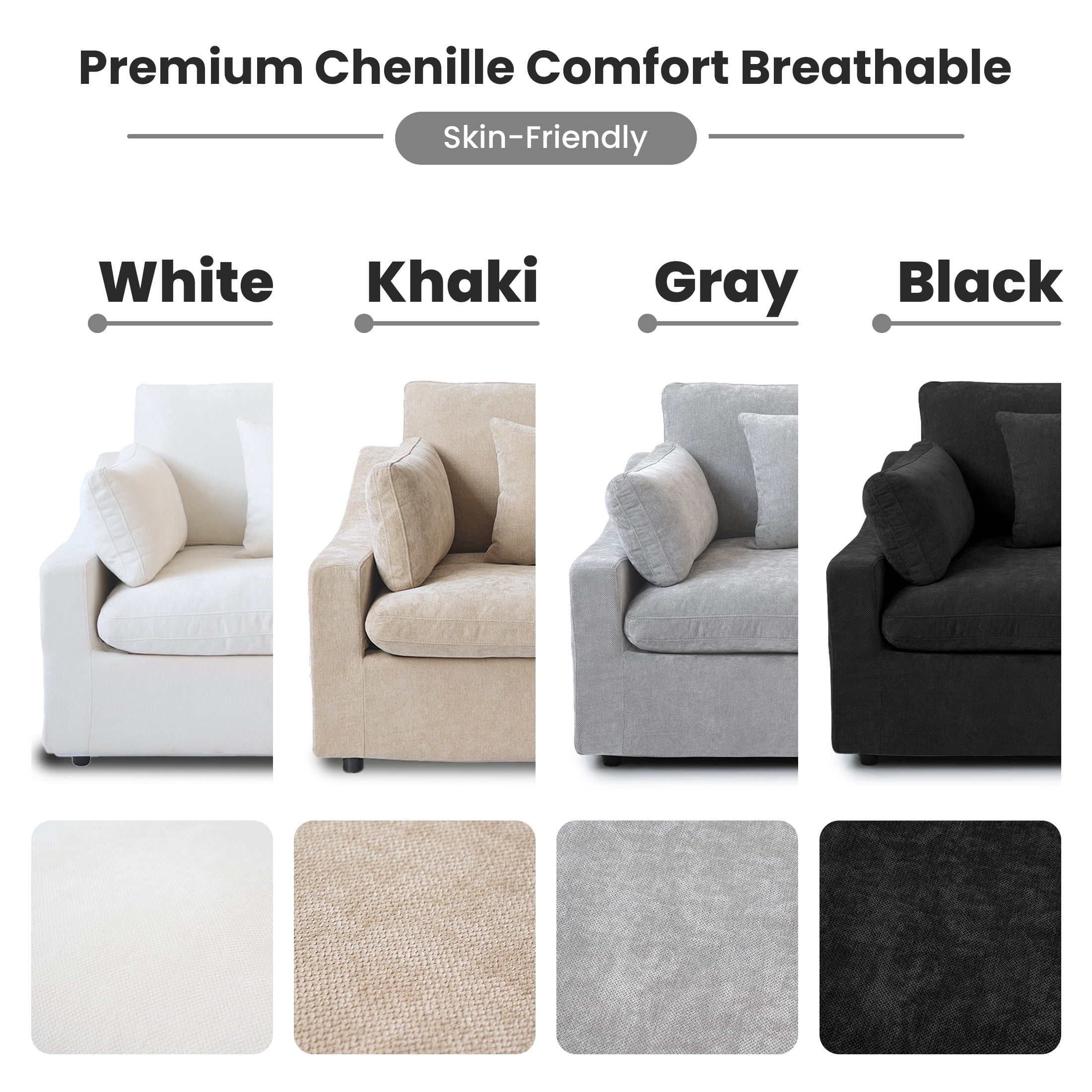The Magic Home Modular Sofa & Sectional Sofa - U Shaped Deep Seat Cloud Couch in Soft Linen Blend Fabric,Perfect for Apartment & Small Space Living,4-seat Sofa with Two Ottomans,Khaki Couch