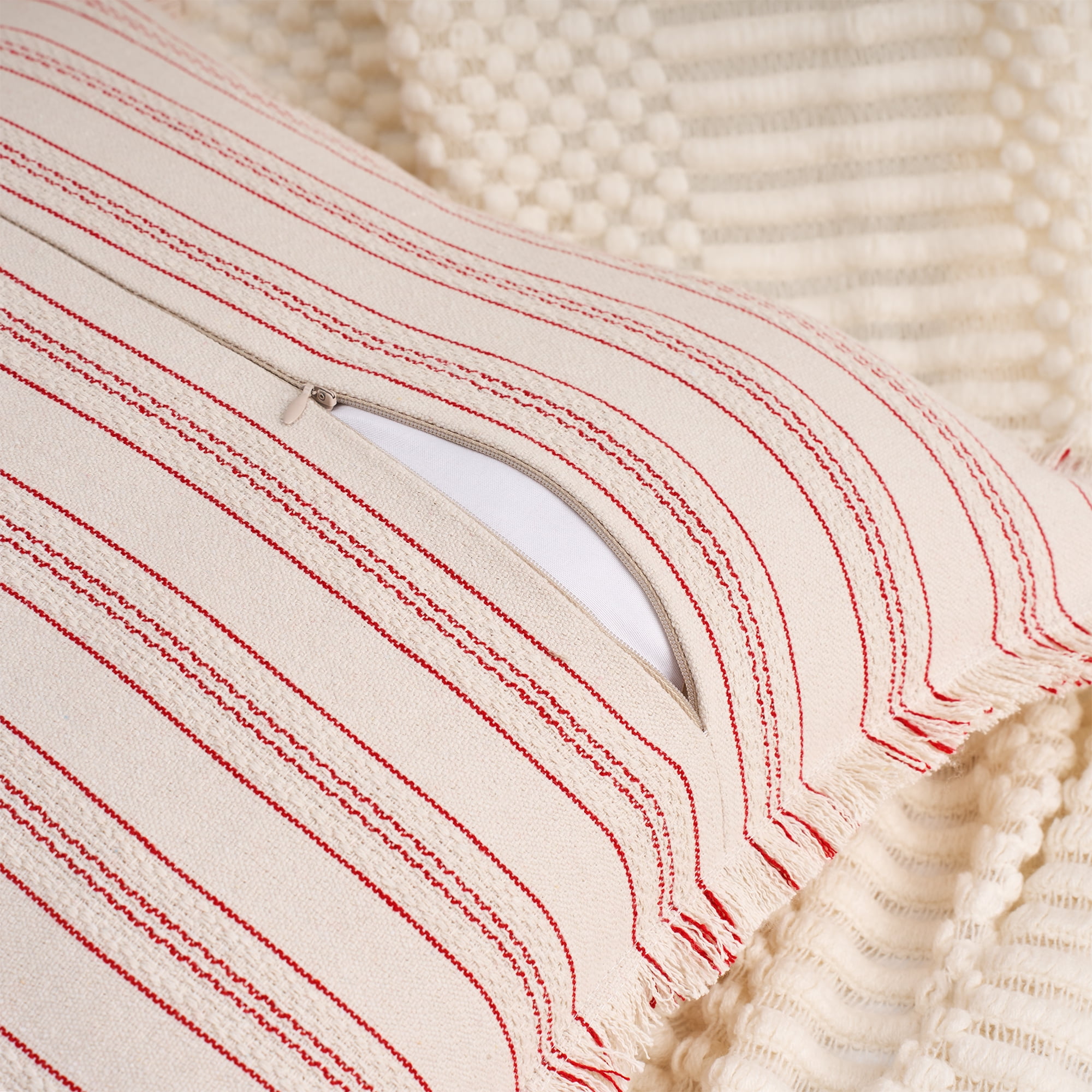 Unique Bargains Pack of 2 Striped Throw Pillow Covers with Tassel Edge Red