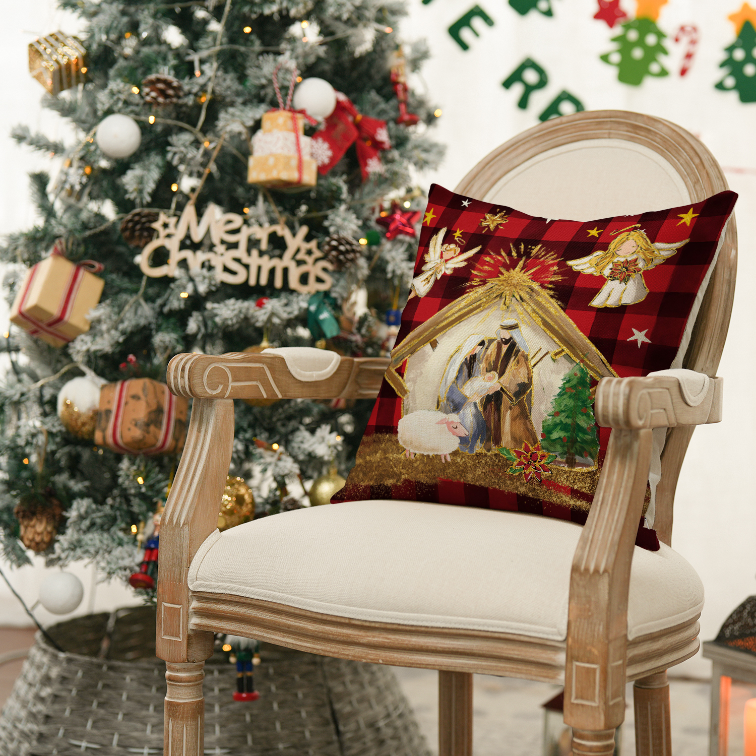 Sm:)e Red Buffalo Plaid Merry Bright Pillow Covers 18x18 photo 4