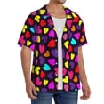 thumbnail image 2 of Balery Colorful Hearts Camisa Casual de Manga Corta con Botones para Hombre, Texturizada, Estilo Cubano, para Playa, Verano-Small, 2 of 5