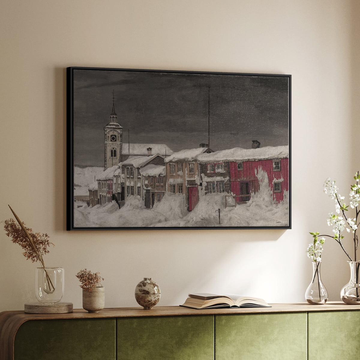 Vintage Botanical Print-XCVI By Wexford Home Framed in Black Wood Gallery Wrapped Canvas 25 in. x 37 in.