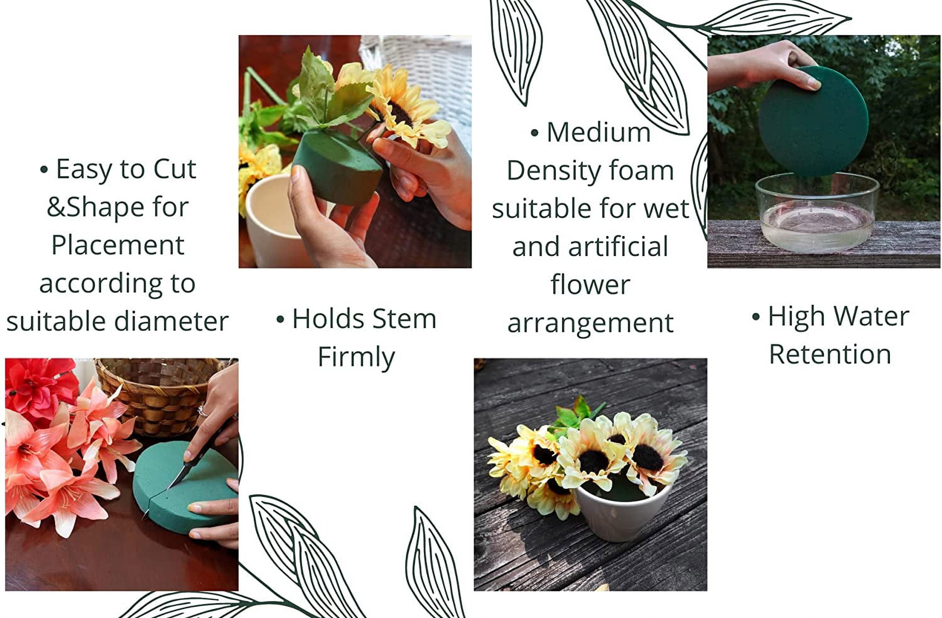 Pack of 6 Round Floral Foam Blocks for Fresh and Artificial Flowers, (6" X 1.5"), Dry & Wet Green Flower Foam for Flower Arrangements and Florist Supplies