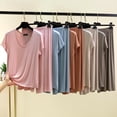thumbnail image 5 of Bosfbaoi 2 Piece Sets For Women Plus Size Modal Pajama Set V-Neck Short Sleeve Top Wide Leg Capri Pants Loungewear Set, 5 of 5