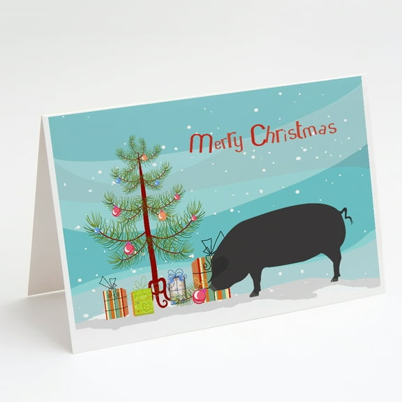 Devon Large Black Pig Christmas Greeting Cards and Envelopes Pack of 8