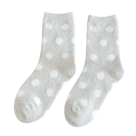 

BSDHBS Running Socks Womens Winter Dot Socks Autumn and Winter Mid Tube Socks Thickened Warm Stockings Grey