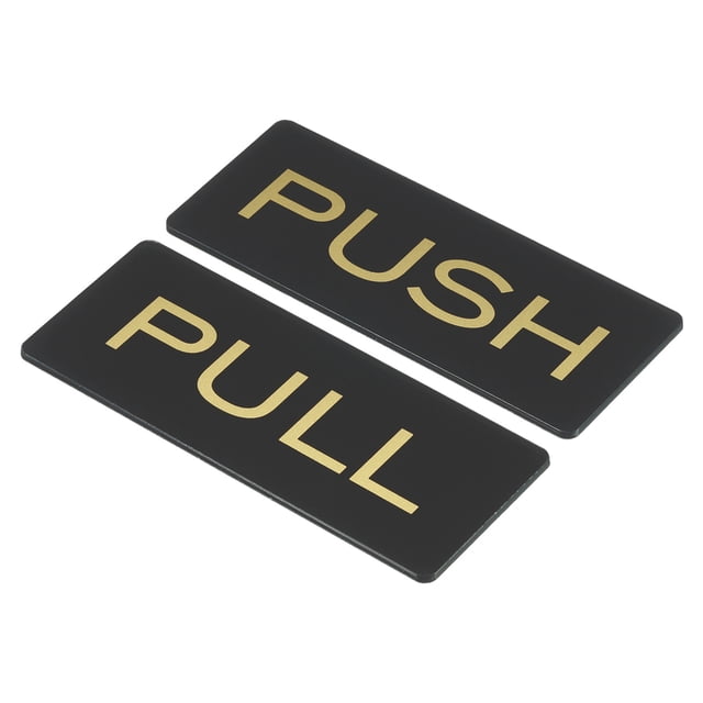 Unique Bargains Push Pull Door Sign Acrylic Self Adhesive Rectangle Sticker Black/Golden 4 Pack