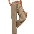 thumbnail image 4 of ClodeEU Women's Solid Color Drawstring Wide Leg Straight Pants with Pockets,Loose Fit Casual Long Trousers Khaki,Womens Plus XXL, 4 of 5