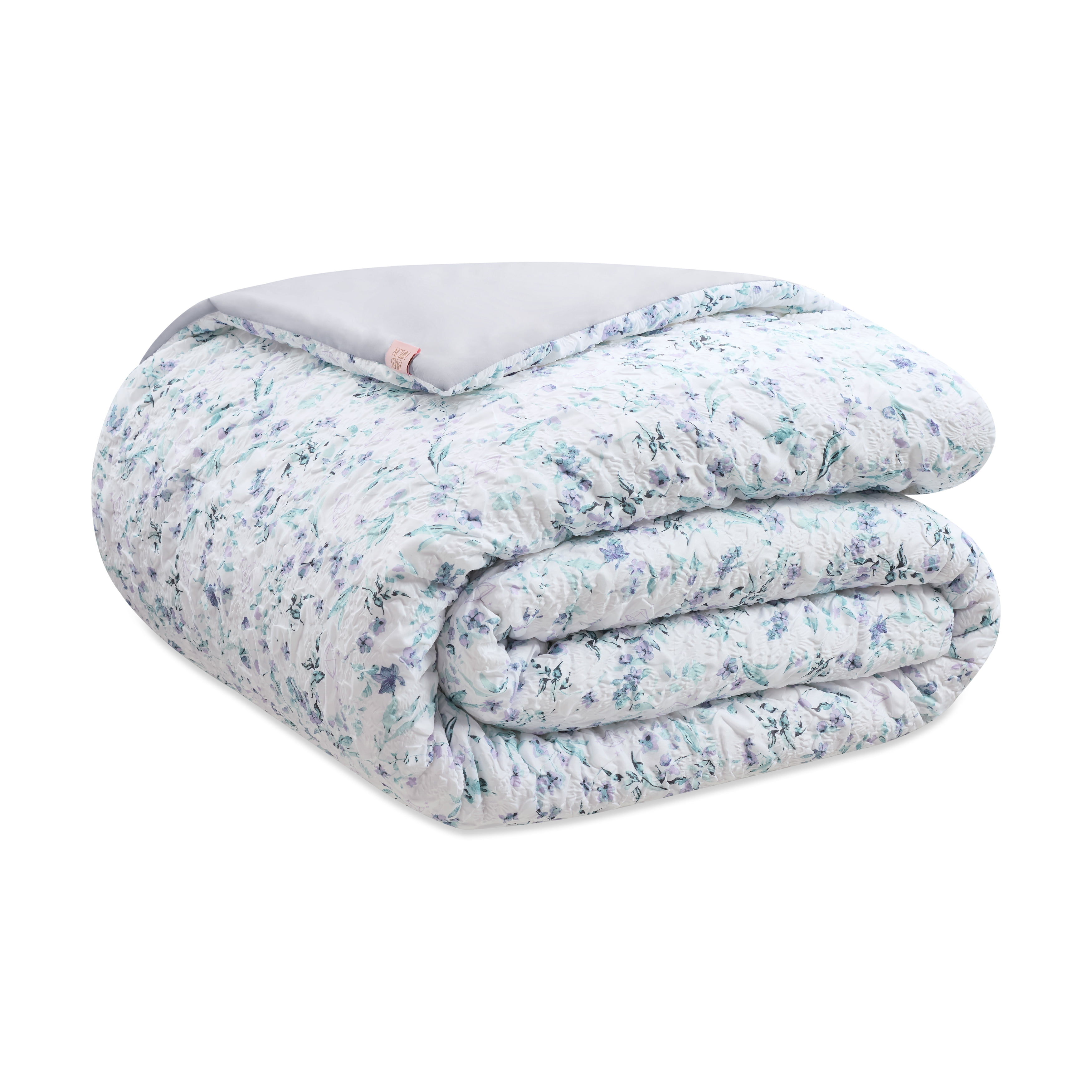 Paris Hilton Camille Lilac Grey Floral Quilt Set, King, Reversible 3-Piece Bedding, Lightweight