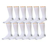 12 Pairs of WSD Mens Cotton Crew Socks, Solid, Athletic (White w/ Gray Heel & Toe)