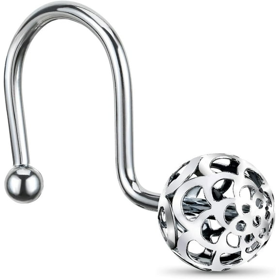 Chictie Nickel Shower Curtain Hooks - Decorative Shower Curtain Rings,Set of 12 Metal Rustproof Shower Hangers for Bathroom Curtains Rods Hollow Ball Design
