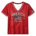 thumbnail image 4 of Wang6 Womens 250th Anniversary USA Shirts Plus Sized America Flag 1776-2026 Printed V Neck Tshirts 4th of July Tops Short Sleeve Independence Day Graphic Tees Y_0527liRed XL, 4 of 4