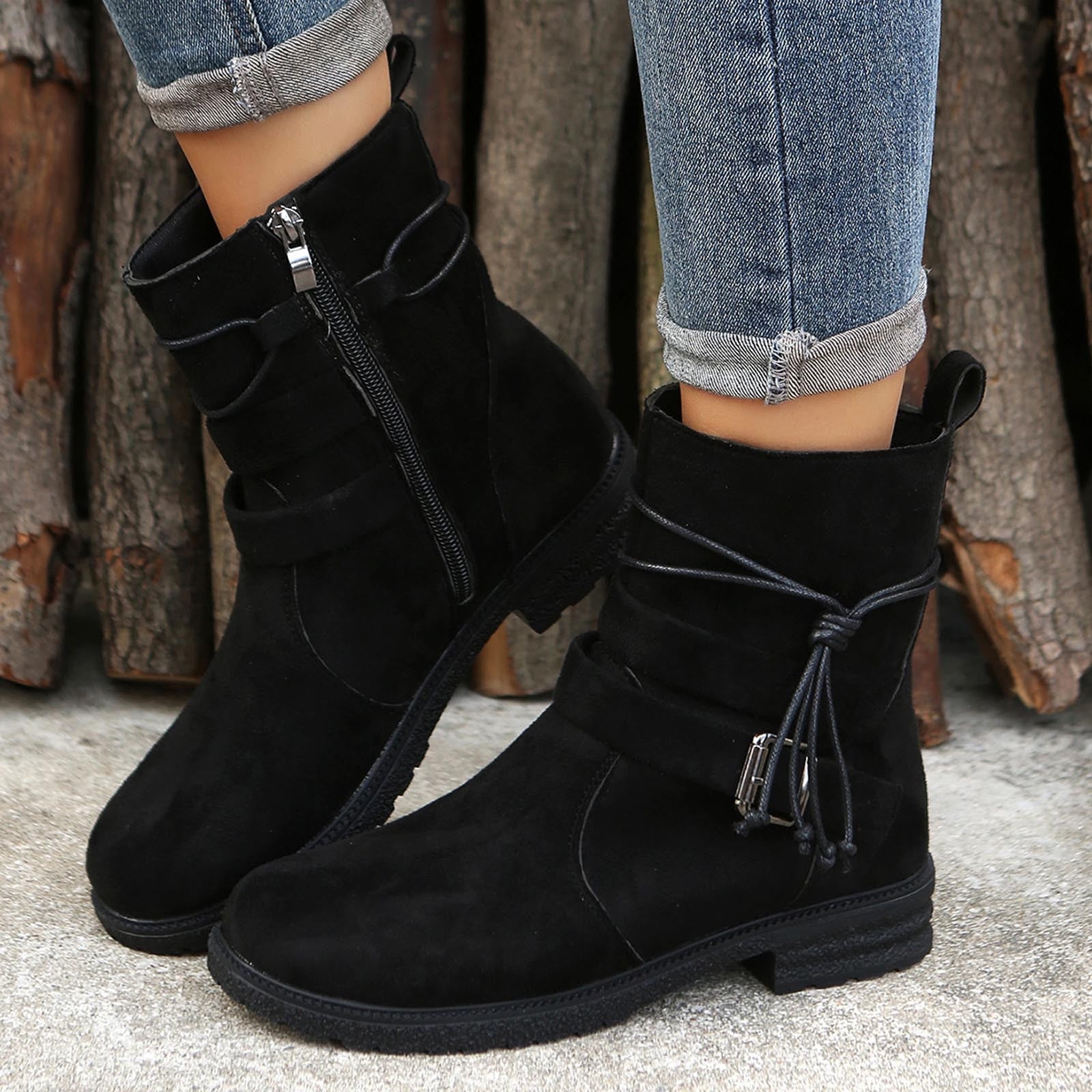 Afrekenen landbouw Weggooien HAOTAGS Women's Low Heel Ankle Boots Flat Womens Dressy Shoes Black Size  7.5 - Walmart.com