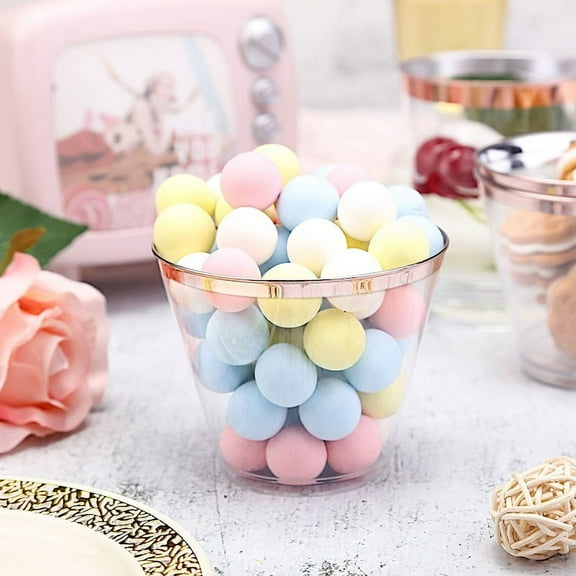 BalsaCircle 12 Rose Gold Rim Clear 10 oz Disposable Plastic Party Cups