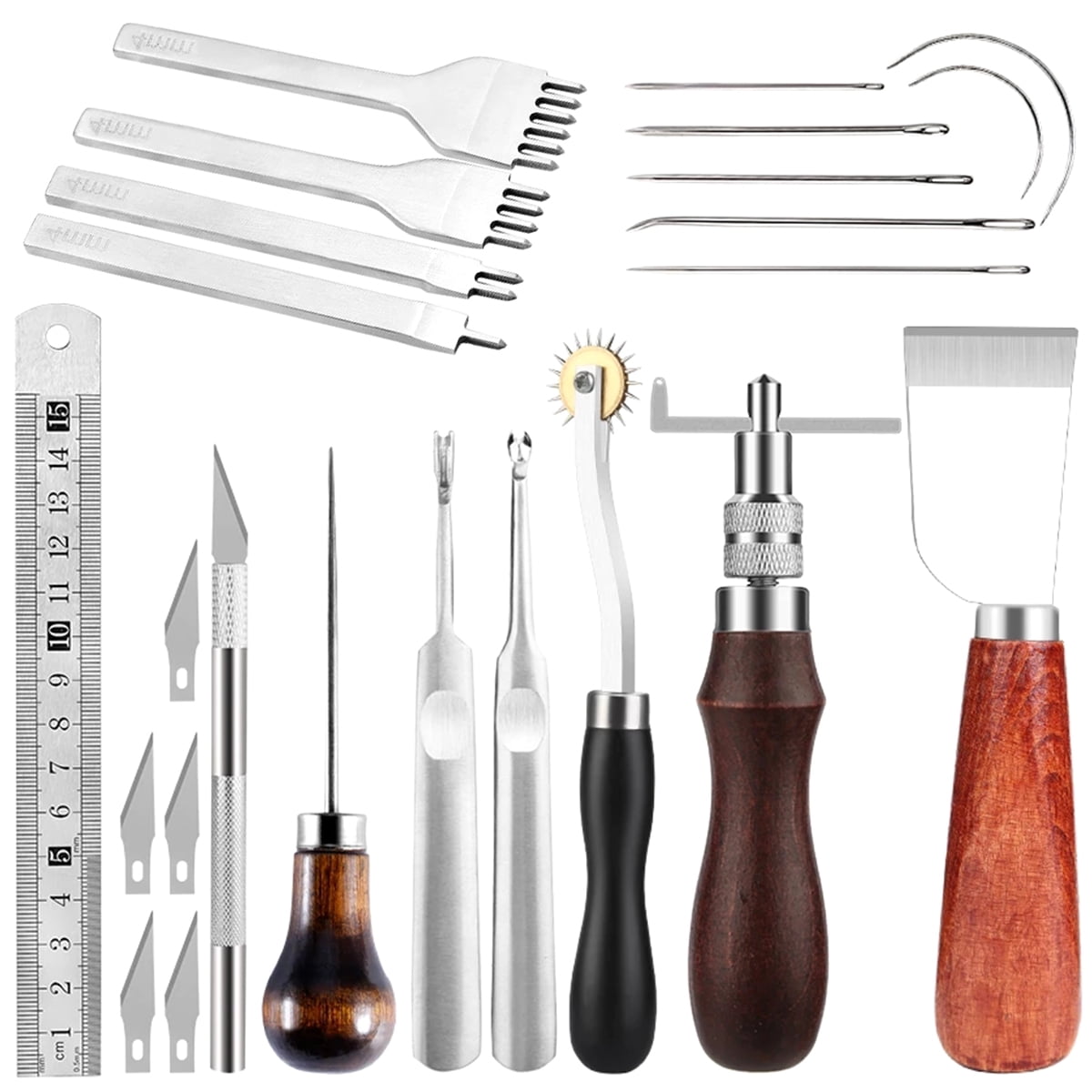 with needles and other tools for 12 pieces Leather working tool kit 