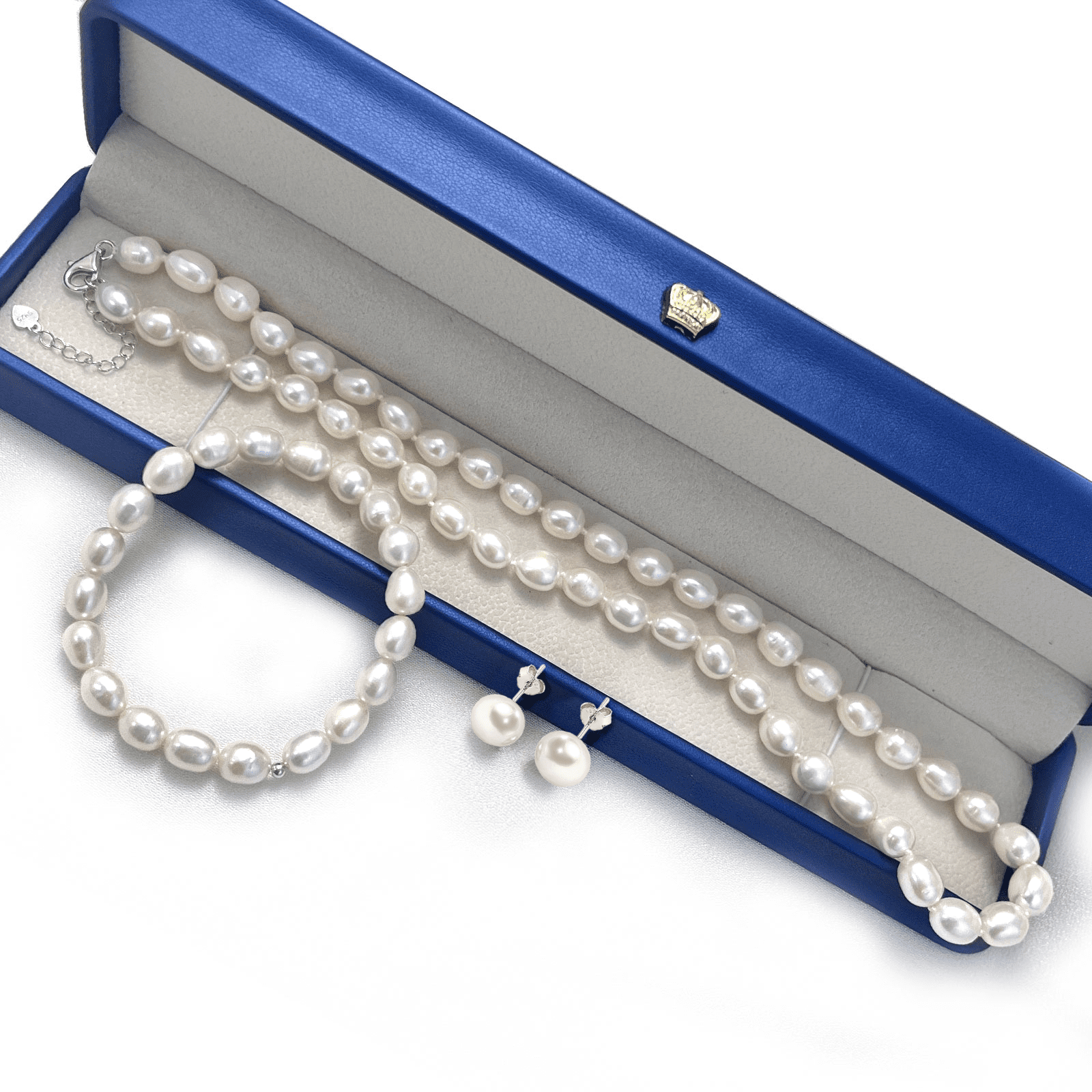 Bamiki 6-7mm Cultured White Pearl Jewelry Necklace Set with Bracelet & Stud Earrings, S925 Sterling Silver Adjustable Clasp Valentine's Day Gift for Her