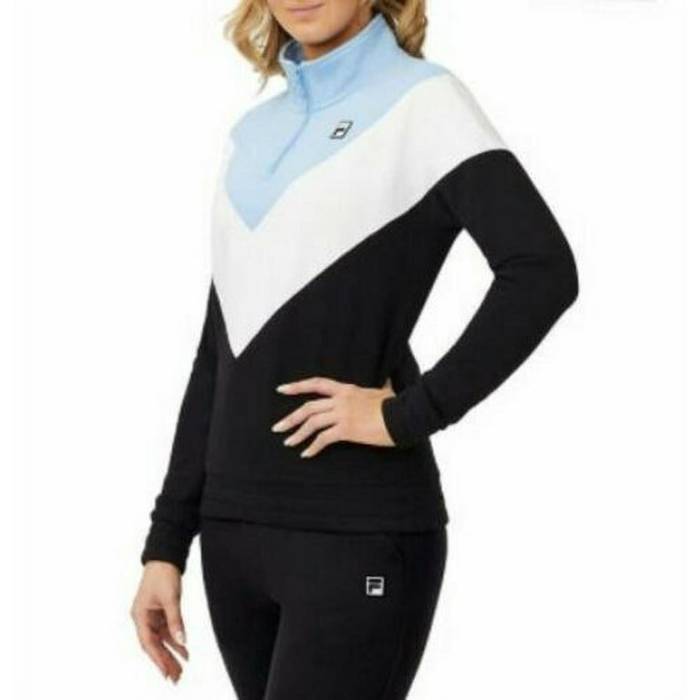 Fila Ladies' 1/4 Zip Pullover (Black, Blue & White, Small) 