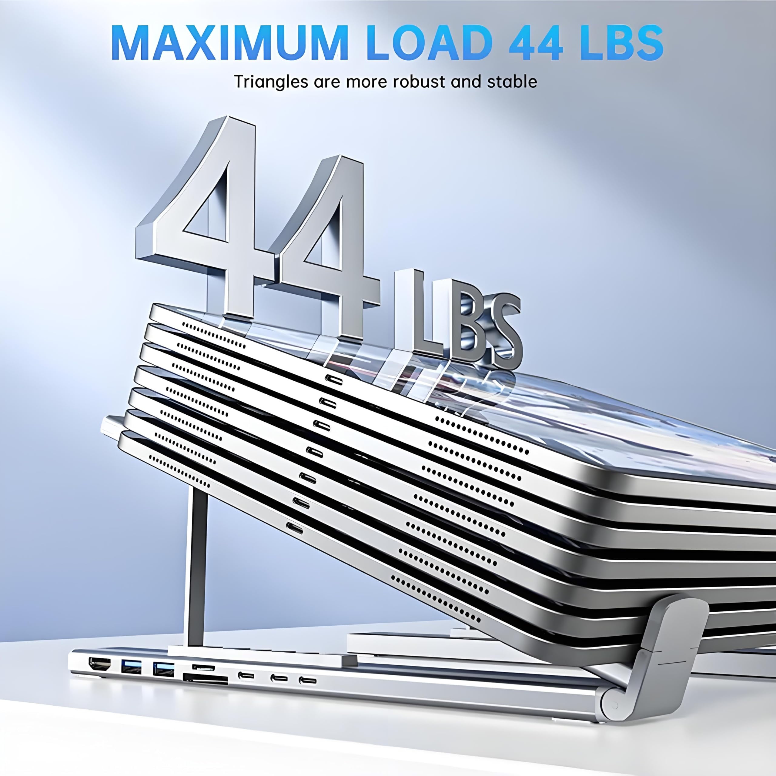 8-in-1 USB-C Laptop Stand with Docking Station,Portable Aluminum Laptop Stand for Desk with 4K HDMI,USB 3.0,USB-C Ports,SD Card Slot,Adjustable Height