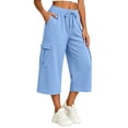 thumbnail image 2 of BUIGTTKLOP Womens Capri Pants Baggy Cargo Wide Leg Cropped Sweatpants Drawstring Casual Jogger with Pockets, 2 of 8