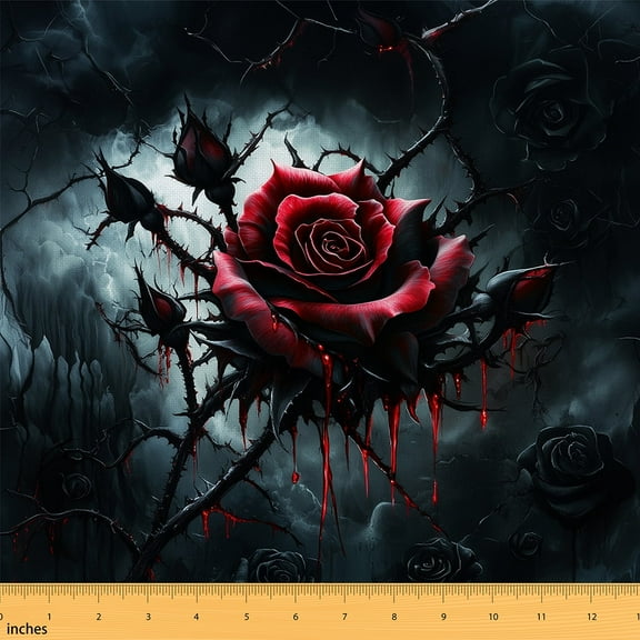 Castle Fairy Teens Red Rose Fabric by the Yard 1 Yard,Gothic Style Home Decor Fabric by the Yard,Chic Flower Room Decor Fabric by the Yard,Luxury Bedroom Decor