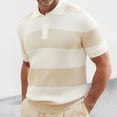 thumbnail image 2 of LWavelet Men's Short Sleeve Polo Shirt, Striped Ribbed Knit Collared Top for Casual & Retro Outfits Beige M, 2 of 4